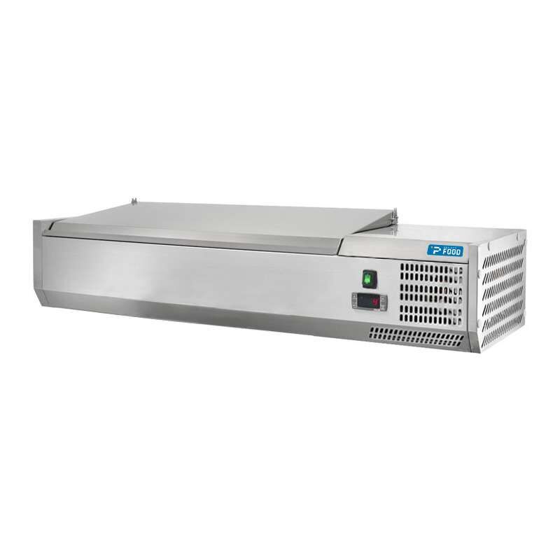 Vetrinetta refrigerata per ingredienti per n.5 GN 1/4 con coperchio inox - lunghezza 120 cm