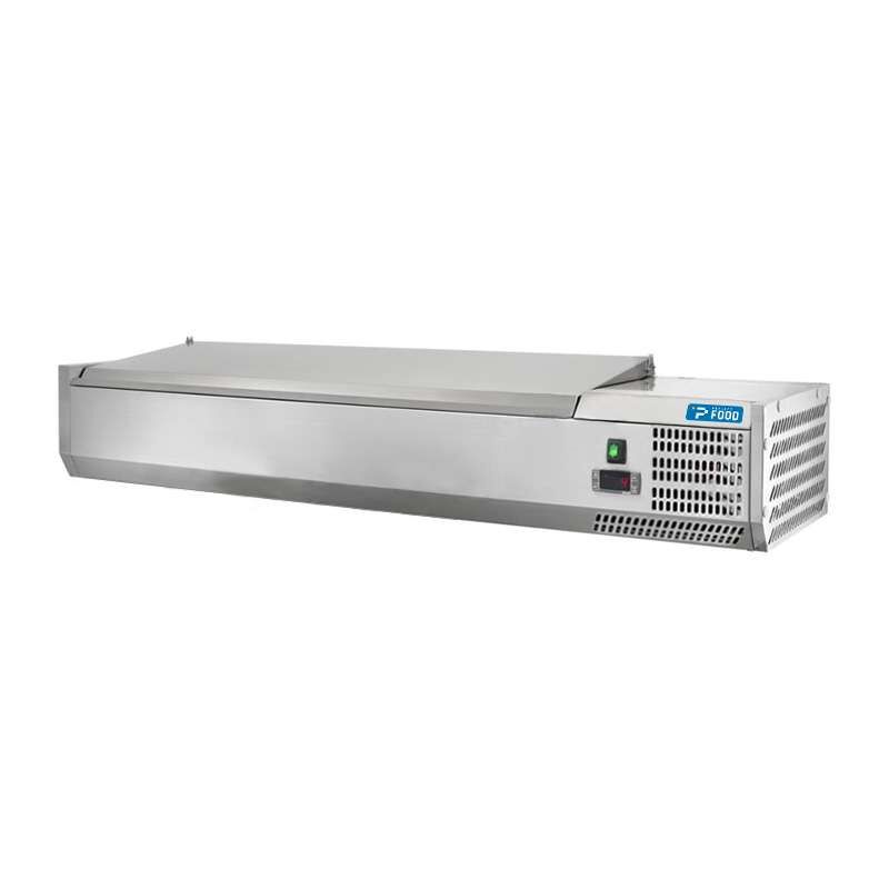 Vetrinetta refrigerata per ingredienti per n.6 GN 1/4 con coperchio inox - lunghezza 140 cm