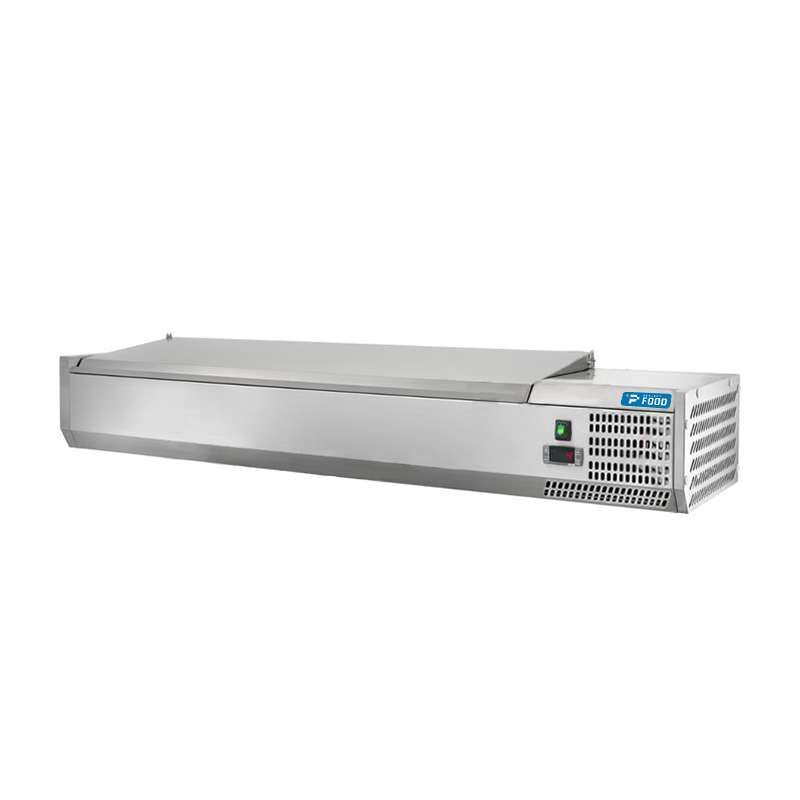 Vetrinetta refrigerata per ingredienti per n.7 GN 1/4 con coperchio inox - lunghezza 150 cm