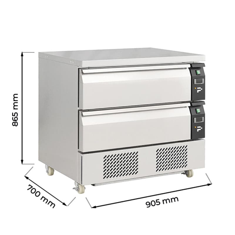 Cassettiera refrigerata a 2 cassetti per 4 vasche GN 1/1 temperatura da +4&deg;C a -21&deg;C &ndash; prof. 70 cm