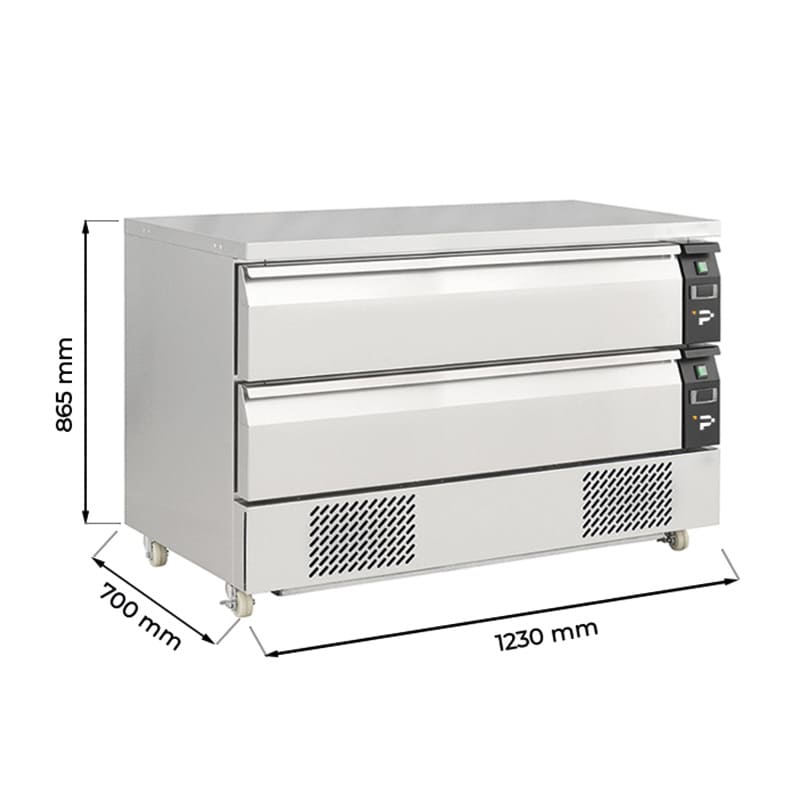 Cassettiera refrigerata a 2 cassetti per 6 vasche GN 1/1 temperatura da +4&deg;C a -21&deg;C &ndash; prof. 70 cm