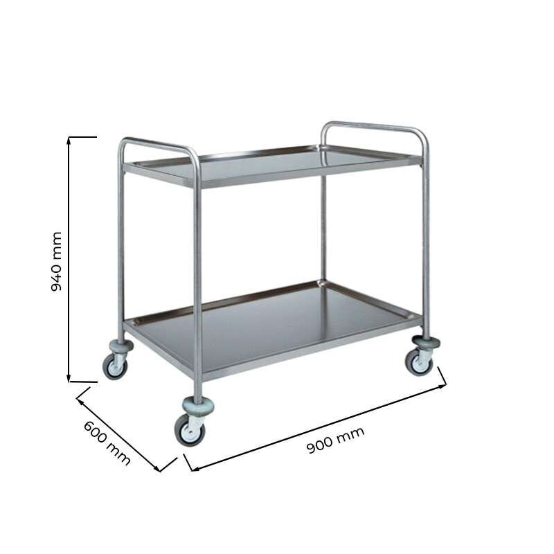 Carrello di servizio in acciaio inox con 2 piani &ndash; L900xP600xH940 mm