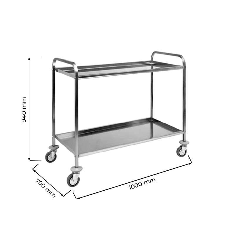 Carrello di servizio in acciaio inox con 2 piani &ndash; L1000xP700xH940 mm