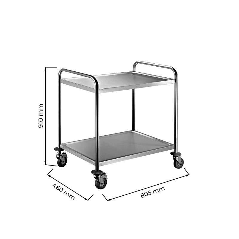 Carrello di servizio in acciaio inox con 2 piani &ndash; L805xP460xH910 mm