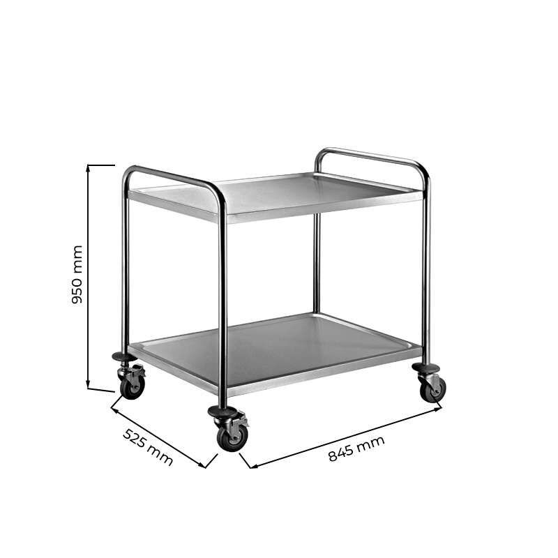 Carrello di servizio in acciaio inox con 2 piani &ndash; L845xP525xH950 mm