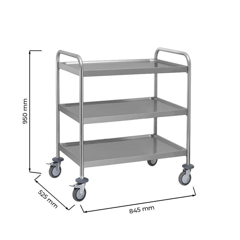 Carrello di servizio in acciaio inox con 3 piani &ndash; L845xP525xH950 mm