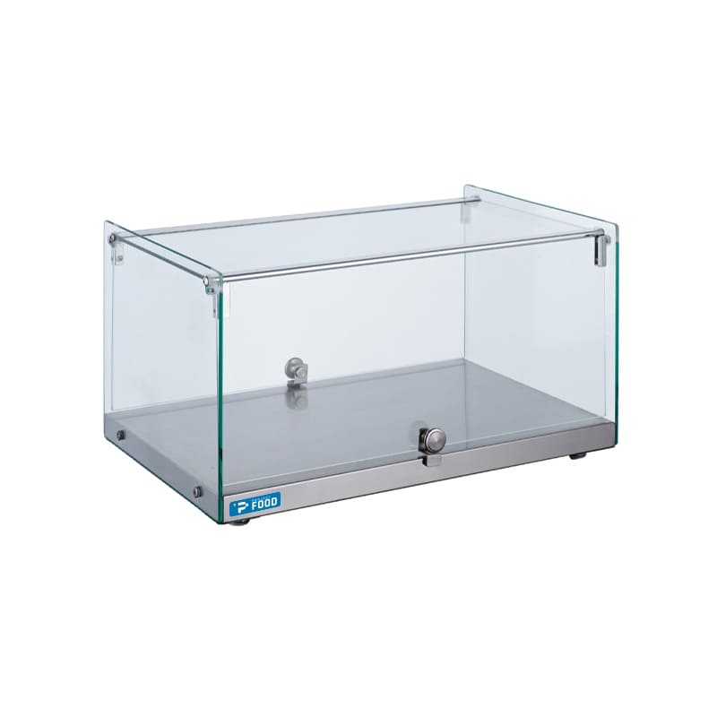 Vetrina neutra da banco L 55 cm con 1 ripiano in acciaio inox e vetri dritti
