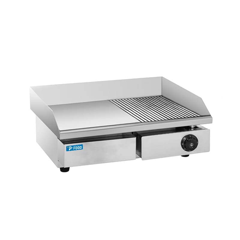 Fry top elettrico da banco a singola zona di cottura con piastra rigata/liscia - monofase potenza 3000 watt