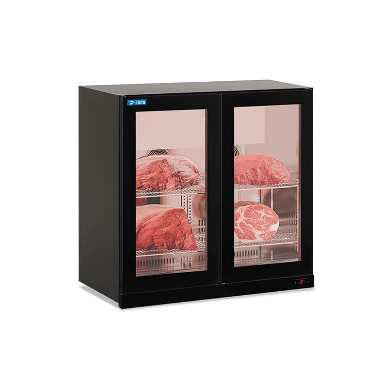 Pensile refrigerato nero per carne con 2 porte battenti, altezza 85 cm - temp da -2&deg;C a +10&deg;C