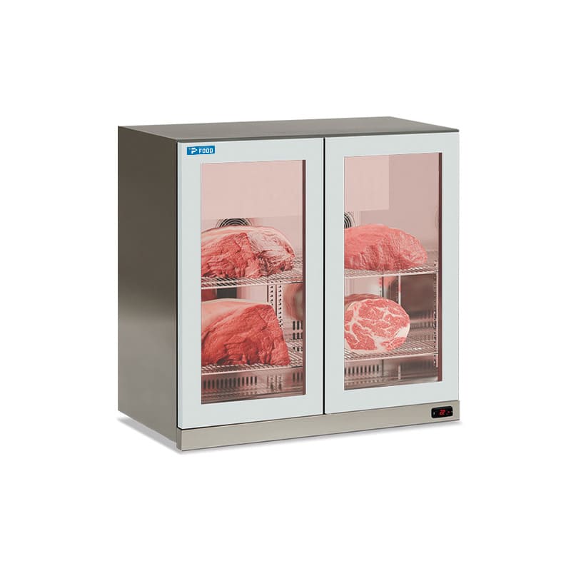 Pensile refrigerato inox per carne con 2 porte battenti, altezza 85 cm - temp da -2&deg;C a +10&deg;C