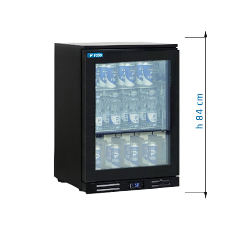 Frigo da banco/retrobanco per bibite nero con 1 porta battente, altezza 84 cm - temp da -2&deg;C a +10&deg;C