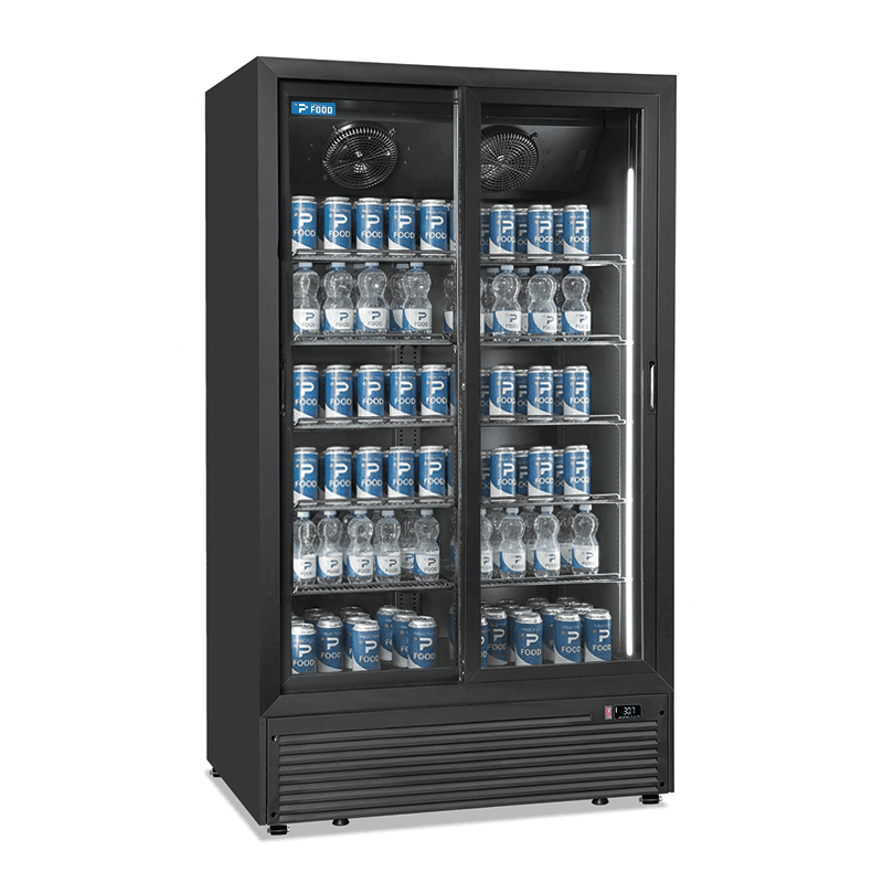 Vetrinetta frigo bibite da 1078 lt premium con porte scorrevoli nera temperatura da 0&deg;C a +10&deg;C