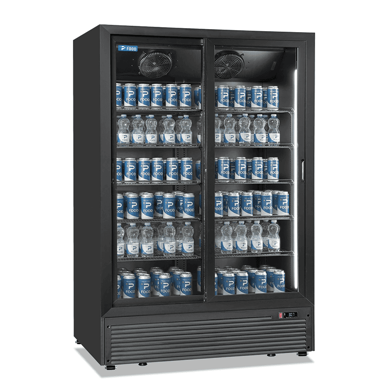 Vetrinetta frigo bibite da 1286 lt premium con porte scorrevoli nera temperatura da 0&deg;C a +10&deg;C