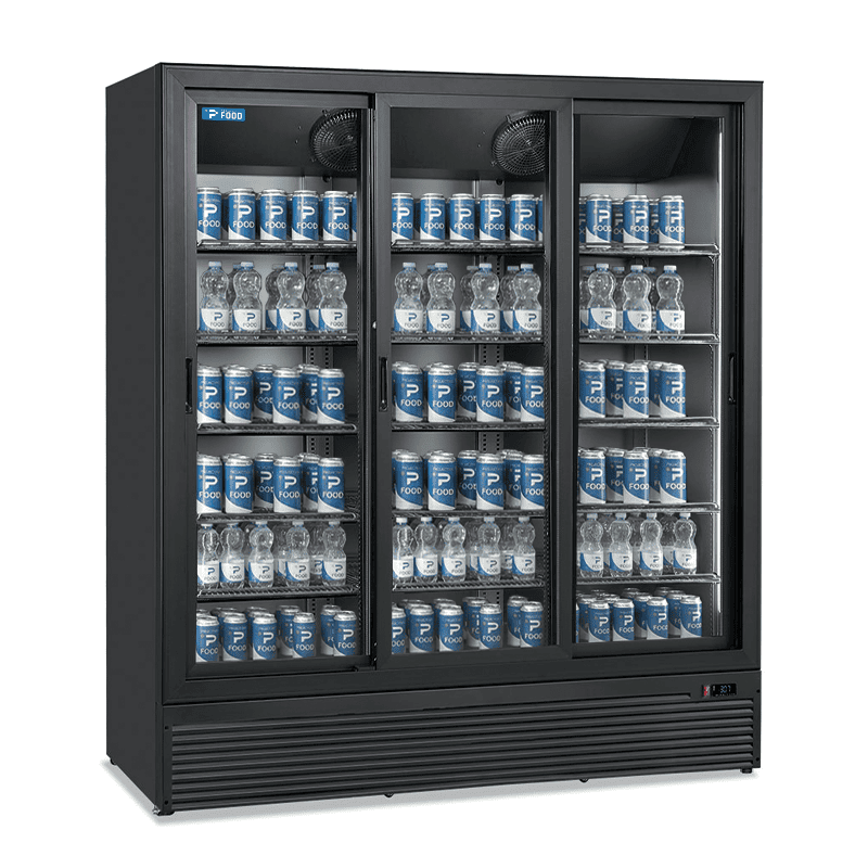 Vetrinetta frigo bibite da 1428 lt premium con porte scorrevoli nera temperatura da 0&deg;C a +10&deg;C