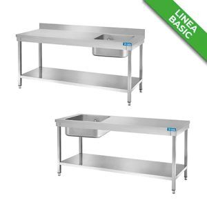 TAVOLI INOX CON LAVELLO E RIPIANO DI FONDO