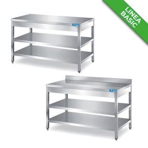 TAVOLI INOX CON RIPIANO INTERMEDIO