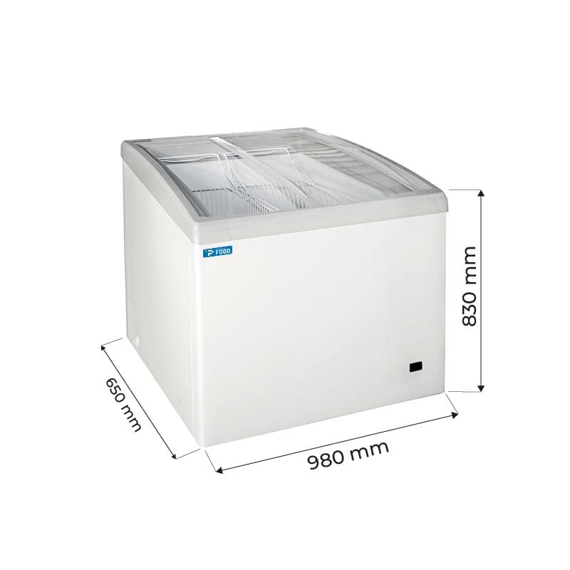 Congelatore a pozzetto con porte vetro curvo e led temp da -24&deg;C a -12&deg;C - capacit&agrave; 268 lt
