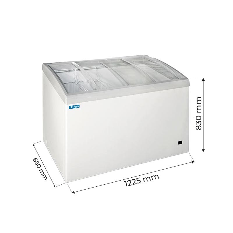 Congelatore a pozzetto con porte vetro curvo e led temp da -24&deg;C a -12&deg;C - capacit&agrave; 368 lt