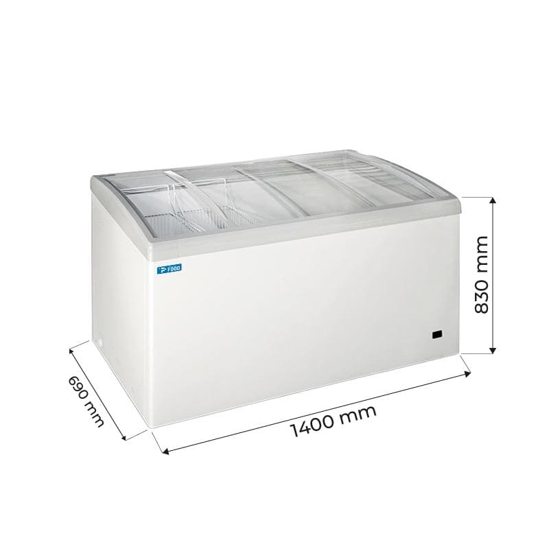 Congelatore a pozzetto con porte vetro curvo e led temp da -24&deg;C a -12&deg;C - capacit&agrave; 468 lt