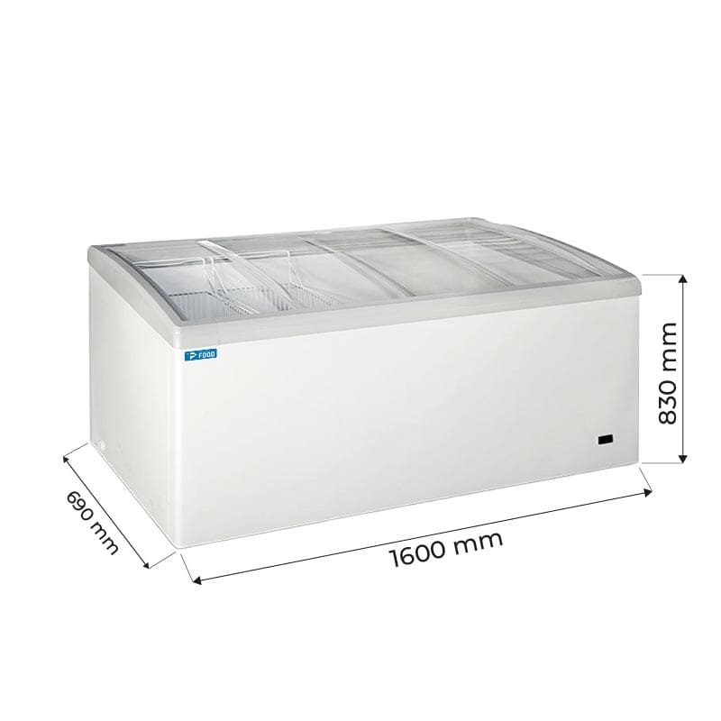 Congelatore a pozzetto con porte vetro curvo e led temp da -24&deg;C a -12&deg;C - capacit&agrave; 568 lt