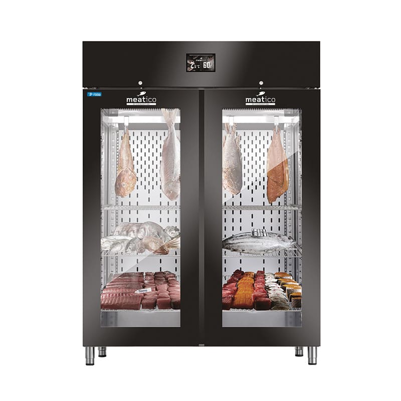 Armadio per frollatura pesce 1365 lt finitura nero total black con 2 porte vetro