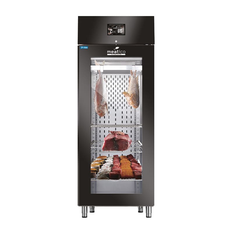 Armadio per frollatura pesce 625 lt finitura nero total black con porta vetro