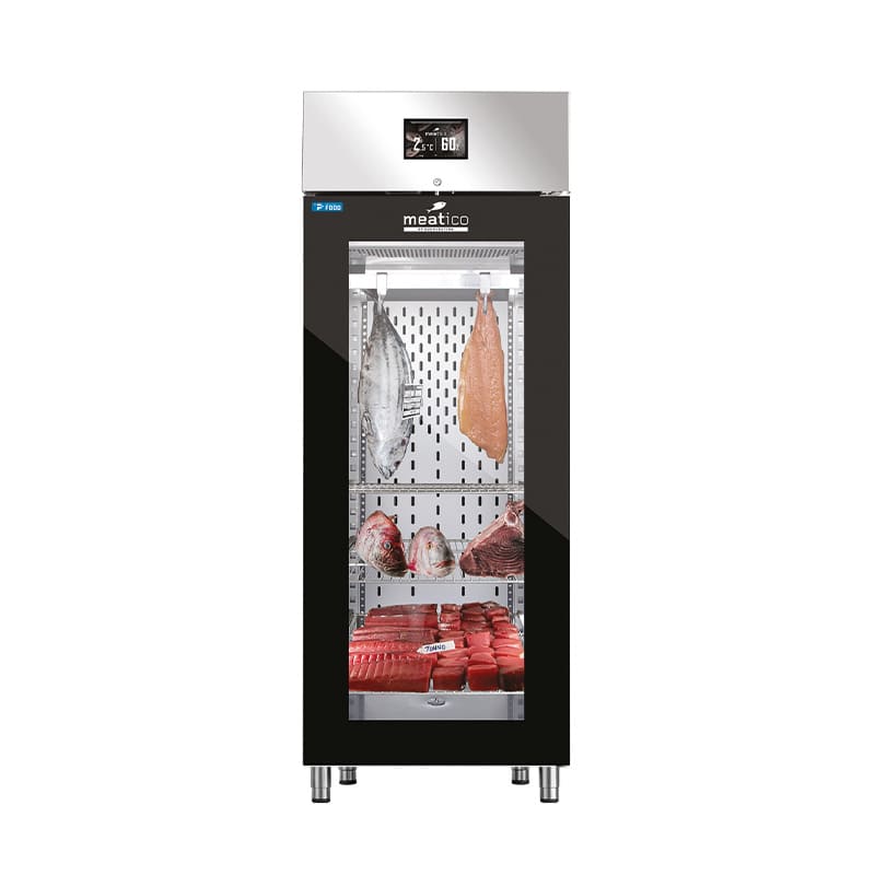 Armadio per frollatura pesce 625 lt con porta full glass nero serigrafato