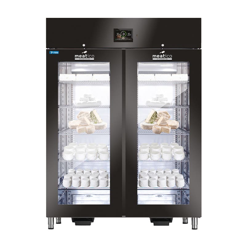 Armadio stagionatore 1365 lt per formaggi finitura nero con 2 porte vetro