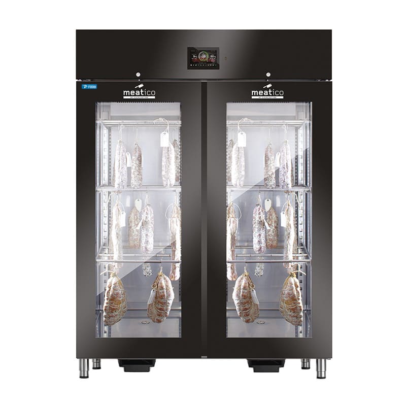 Armadio stagionatore 1365 lt per salumi finitura nero con 2 porte vetro