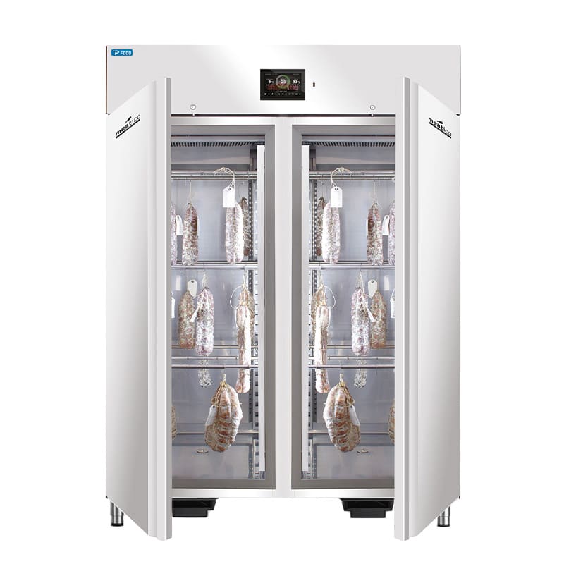 Armadio stagionatore 1365 lt per salumi con 2 porte inox AISI 304 finitura S.Brite