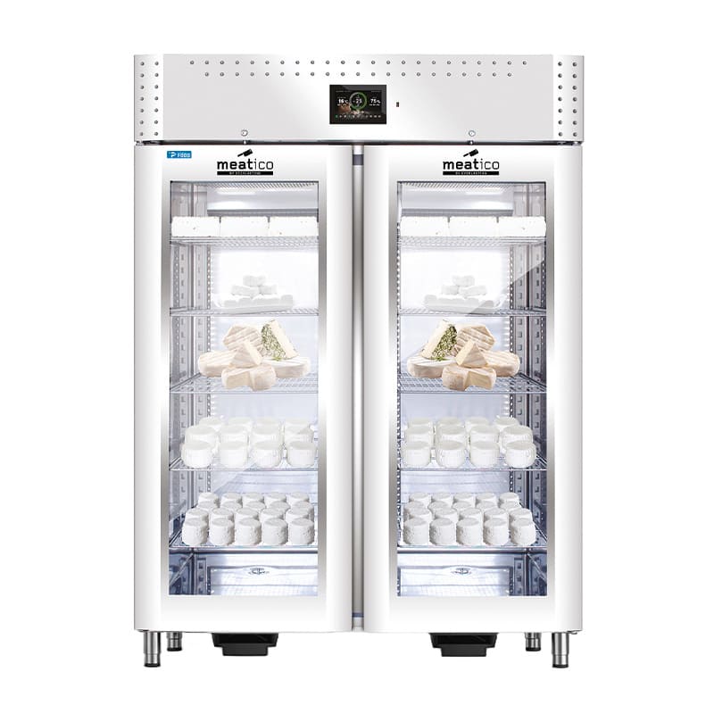 Armadio stagionatore 1365 lt per formaggi finitura inox lucido a specchio con 2 porte vetro