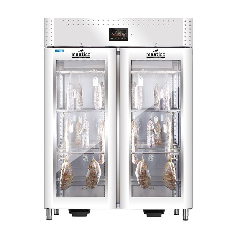 Armadio stagionatore 1365 lt per salumi finitura inox lucido a specchio con 2 porte vetro