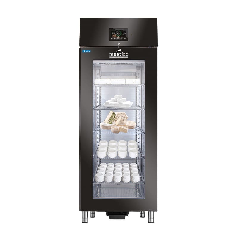 Armadio stagionatore 625 lt per formaggi finitura inox lucido a specchio con porta vetro