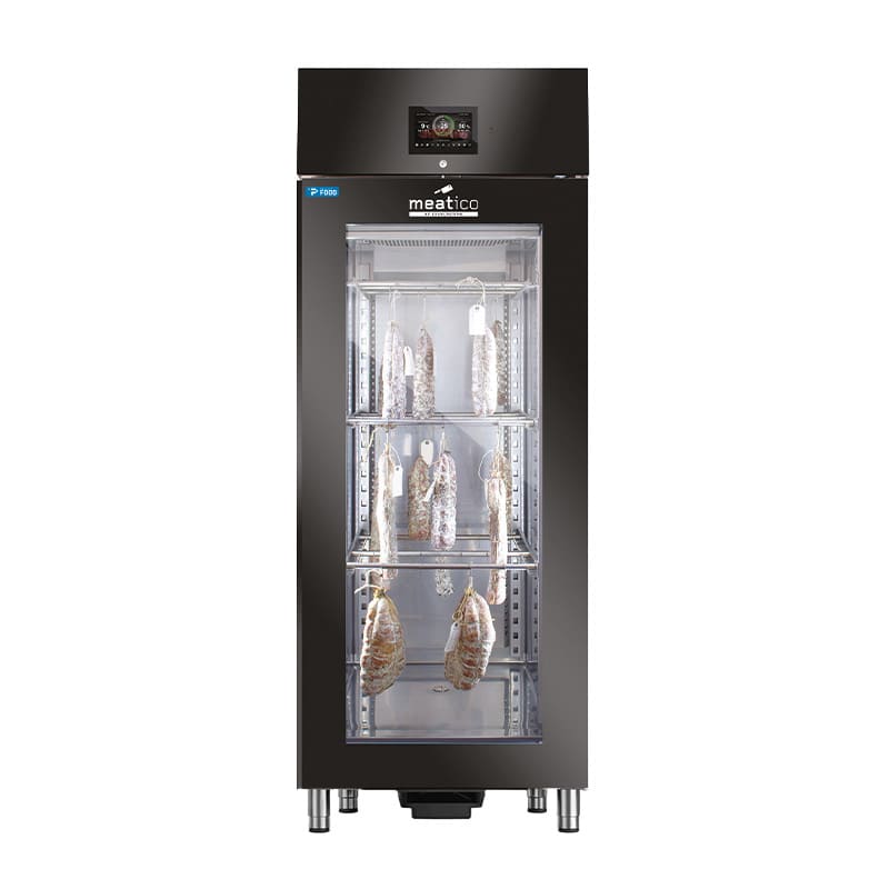 Armadio stagionatore 625 lt per salumi finitura inox lucido a specchio con porta vetro