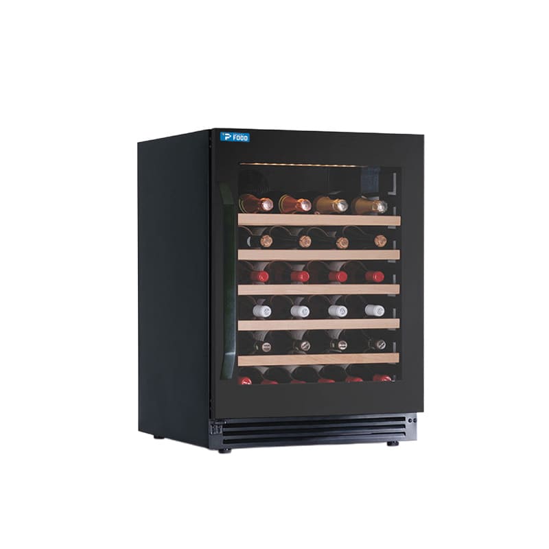 Cantina vini da incasso per 52 bottiglie mono temperatura a refrigerazione ventilata - ripiani in legno e maniglia