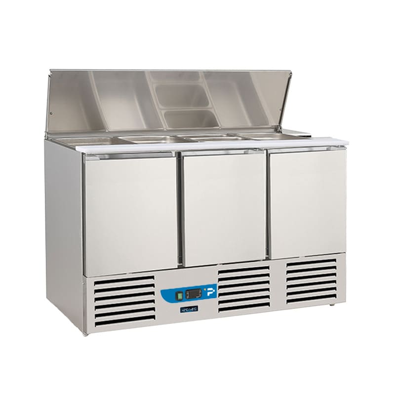 Saladette a refrigerazione statica con n&deg;3 porte e coperchio - temp da +2&deg;C a +8&deg;C