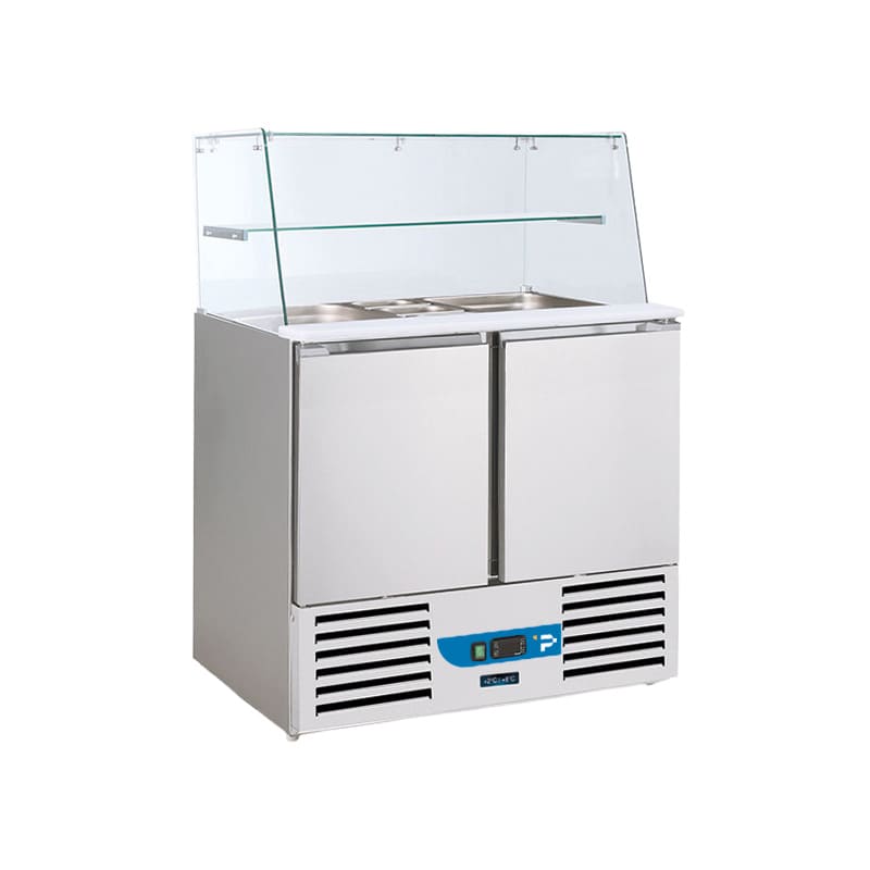 Saladette a refrigerazione statica con n&deg;2 porte e vetro squadrato - temp da +2&deg;C a +8&deg;C