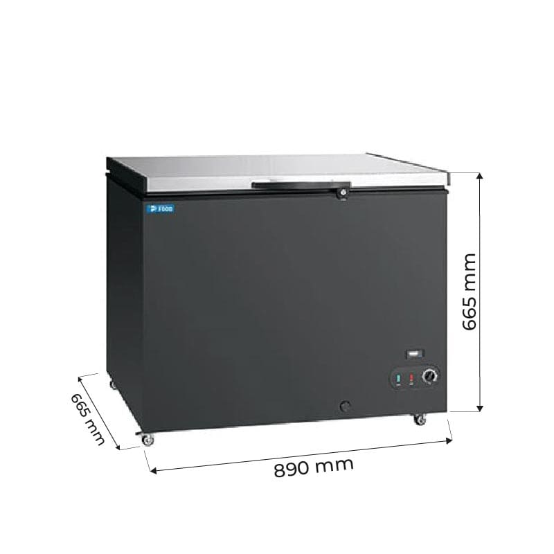 Congelatore a pozzetto nero con porta inox temp da -10&deg;C a -23&deg;C - capacit&agrave; 304 lt
