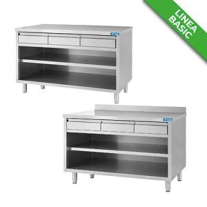TAVOLI INOX A GIORNO CON CASSETTI ORIZZONTALI