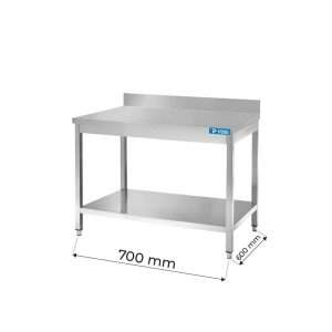 Tavolo aperto in acciaio inox con ripiano con alzatina L700xP600xH850 mm