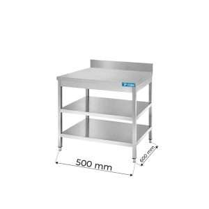Tavolo aperto in acciaio inox con 2 ripiani con alzatina L500xP600xH850 mm