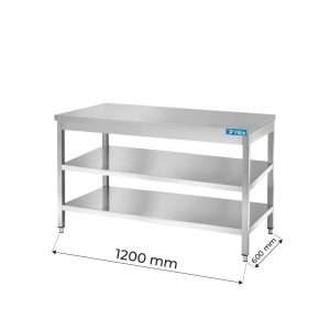 Tavolo aperto in acciaio inox con 2 ripiani senza alzatina L1200xP600xH850 mm